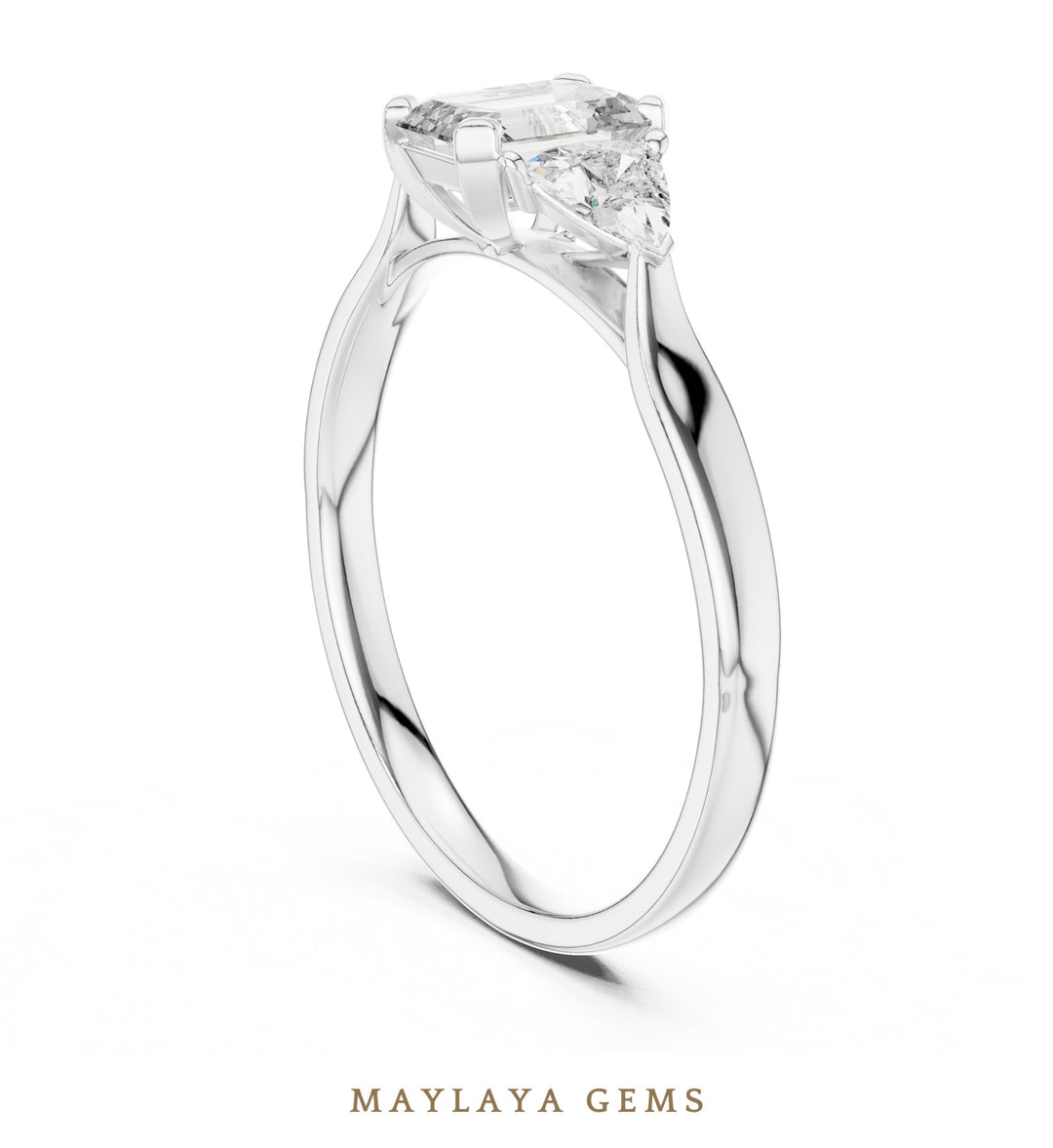 Maylaya Gems emerald trillion trilogy lab-grown diamond ring in white gold