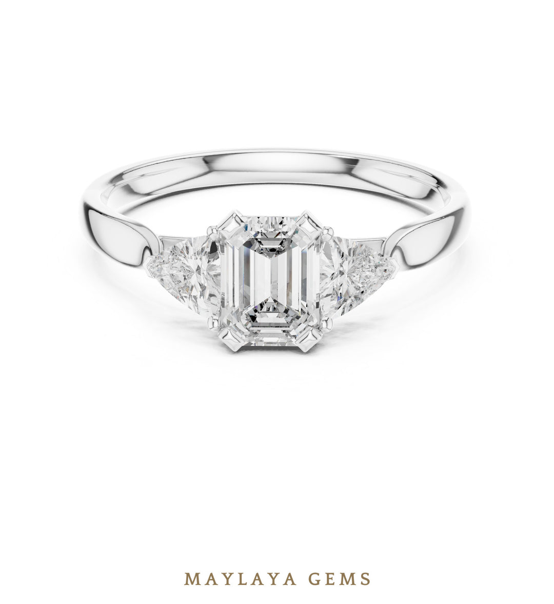 Maylaya Gems emerald trillion trilogy lab-grown diamond ring in white gold