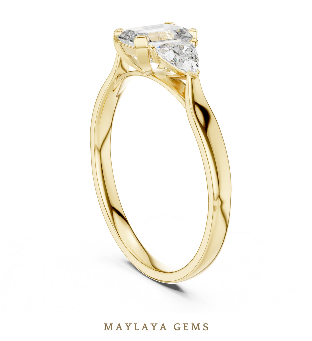 Maylaya Gems emerald trillion trilogy lab-grown diamond ring in yellow gold