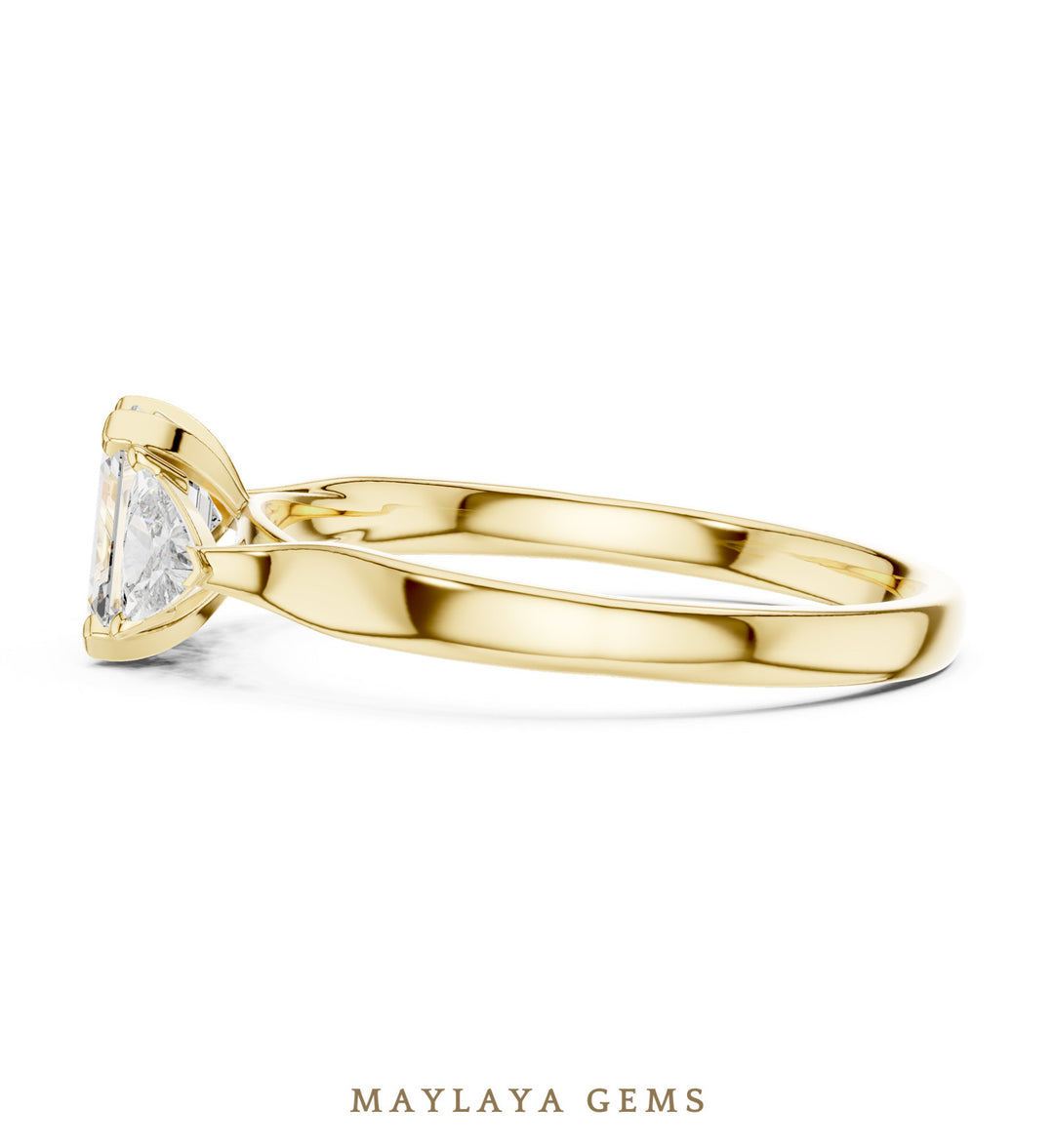 Maylaya Gems emerald trillion trilogy lab-grown diamond ring in yellow gold
