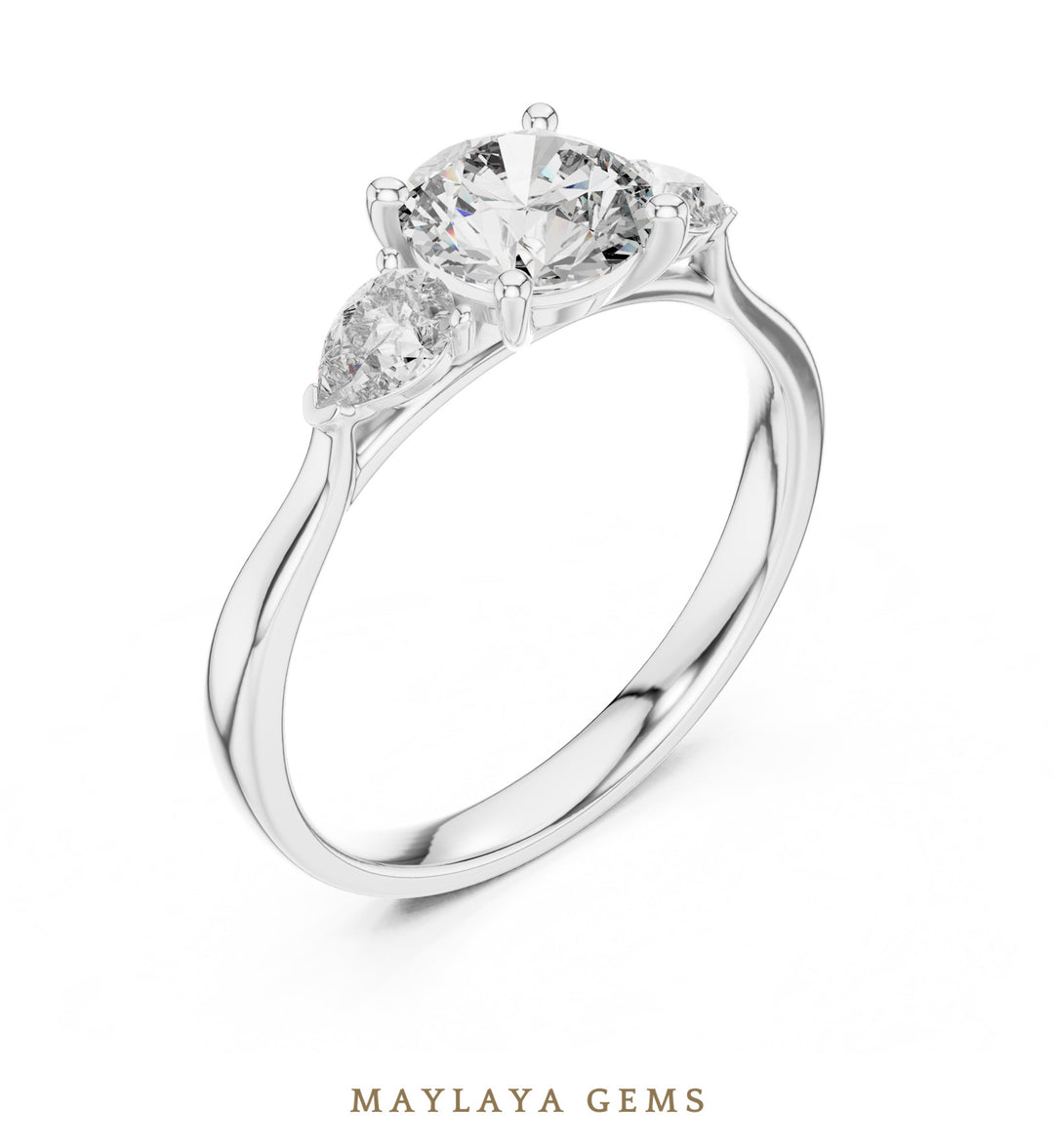 Maylaya Gems round pear trilogy lab-grown diamond ring in white gold