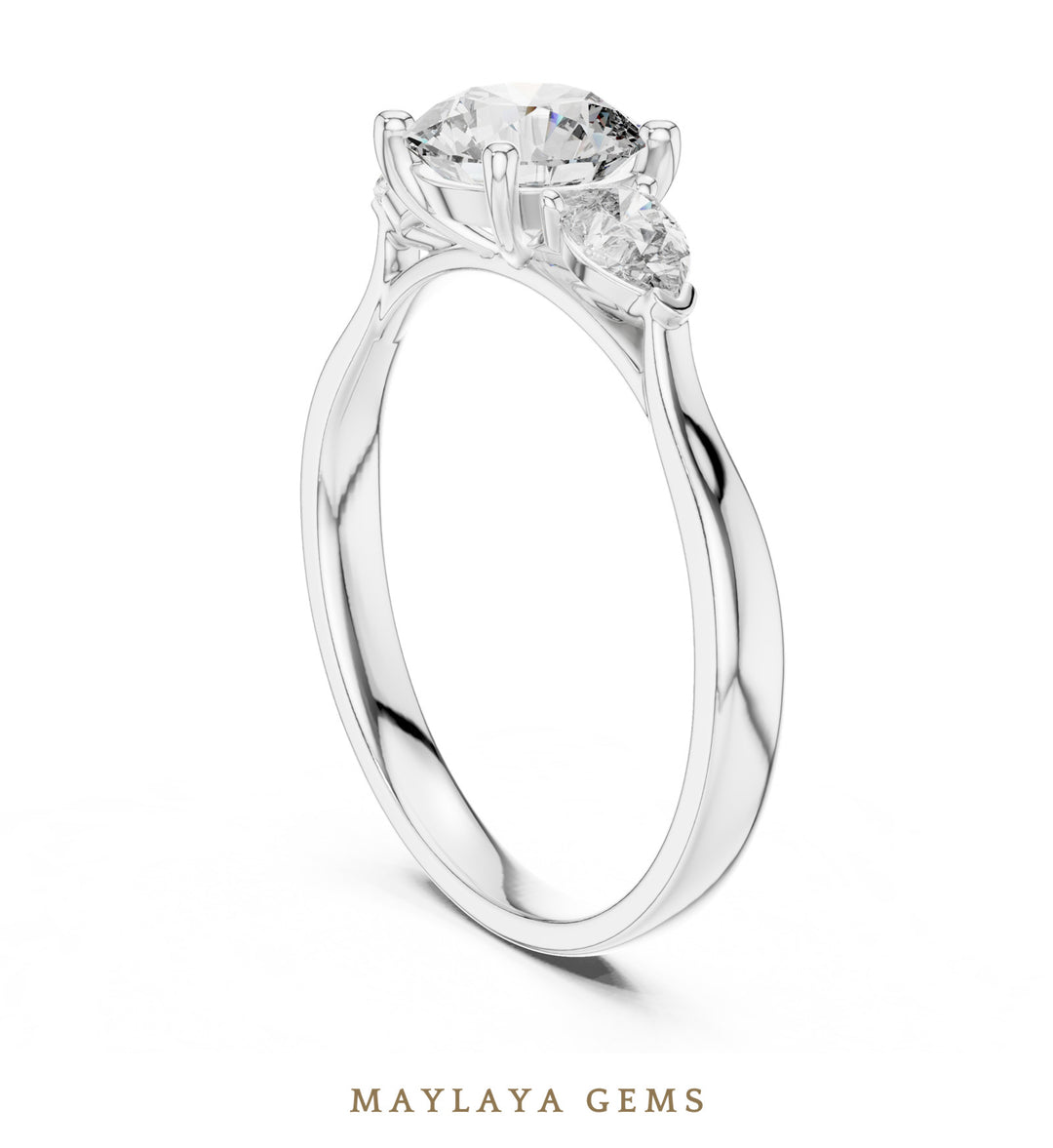 Maylaya Gems round pear trilogy lab-grown diamond ring in white gold