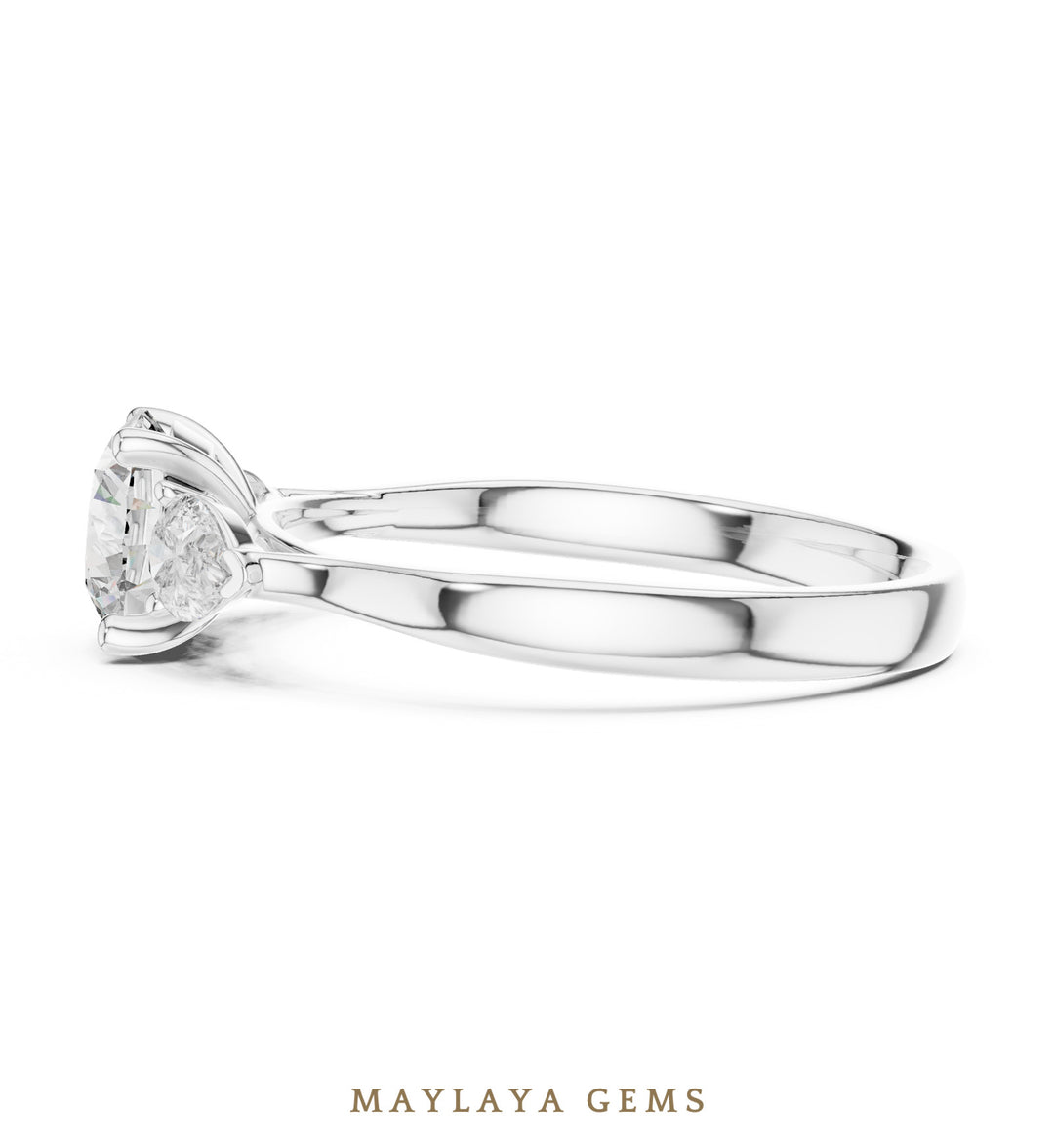 Maylaya Gems round pear trilogy lab-grown diamond ring in white gold