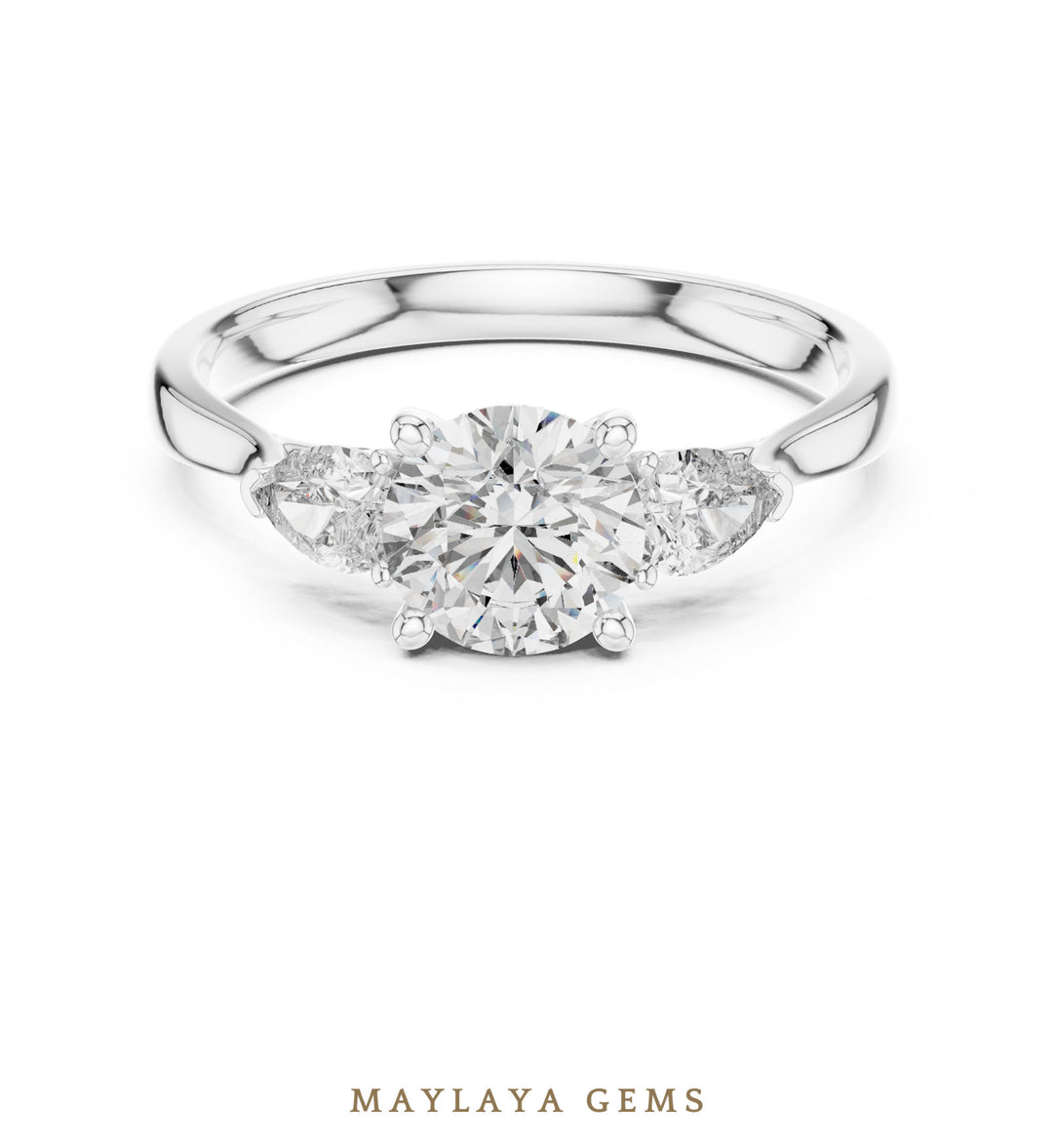 Maylaya Gems round pear trilogy lab-grown diamond ring in white gold