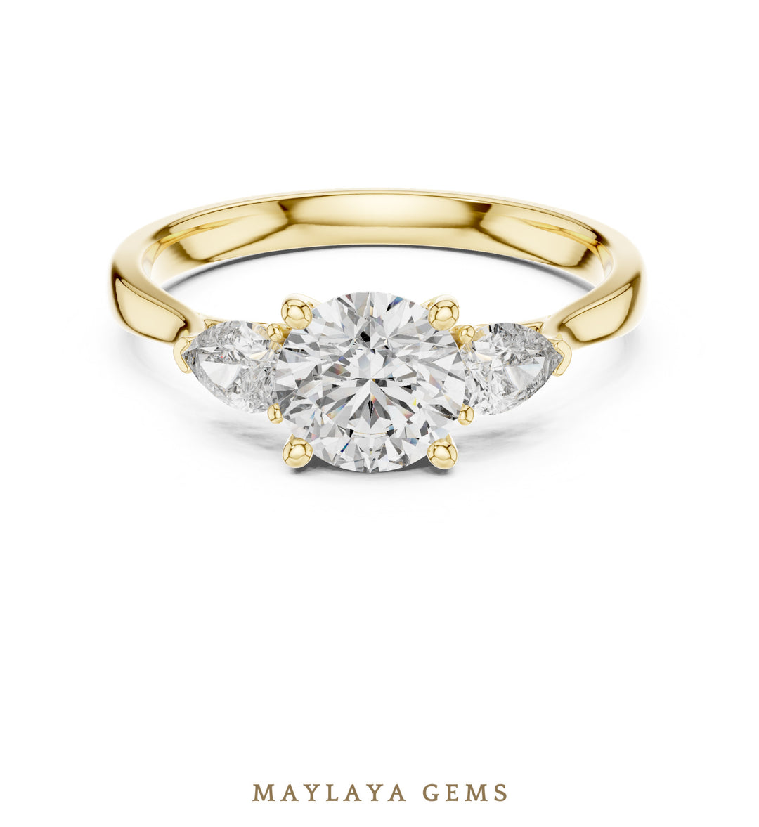 Maylaya Gems round pear trilogy lab-grown diamond ring in yellow gold