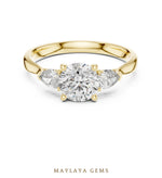 Load image into Gallery viewer, Maylaya Gems round pear trilogy lab-grown diamond ring in yellow gold
