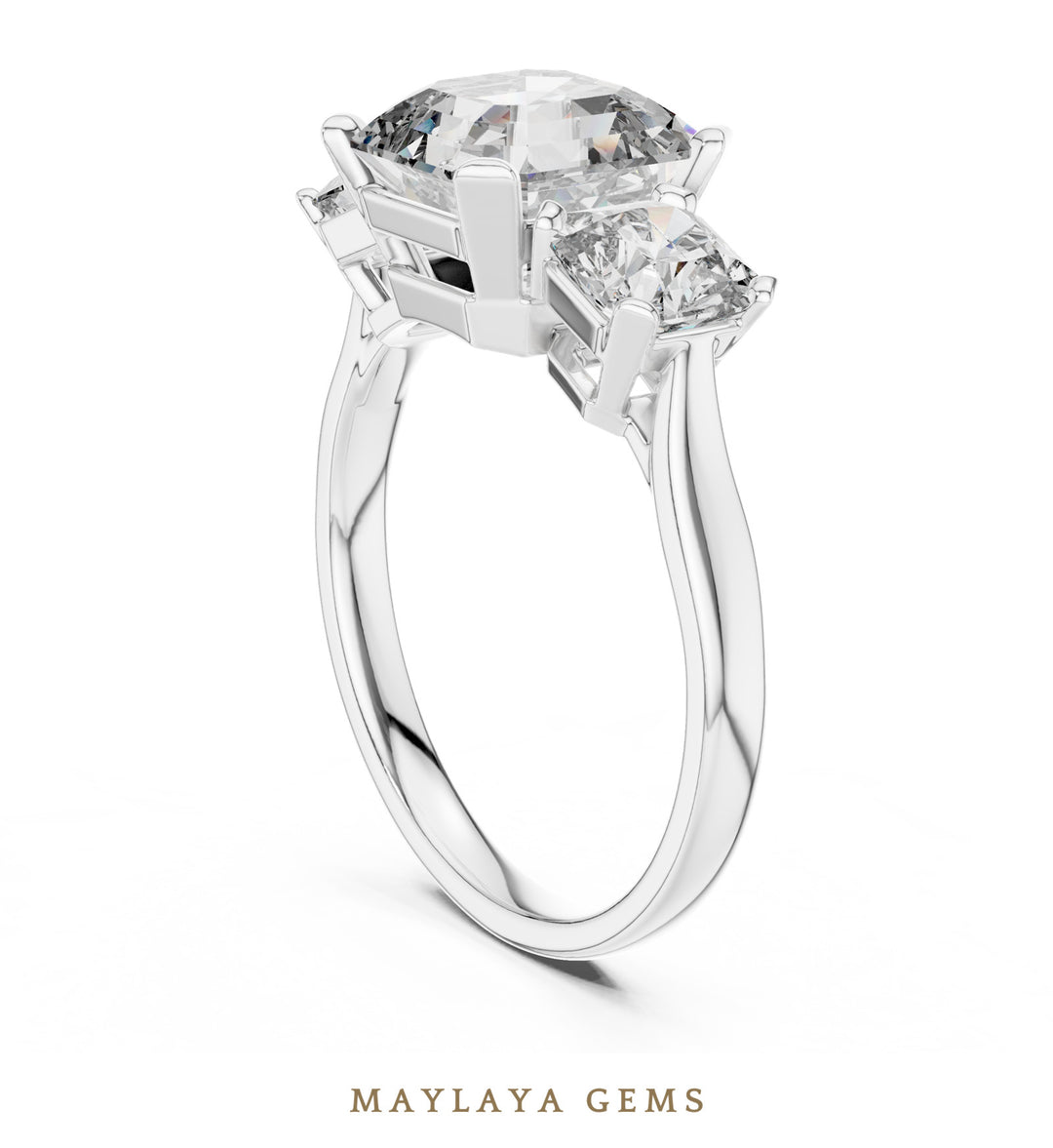 Maylaya Gems square emerald radiant trilogy lab-grown diamond ring in white gold