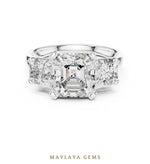 Load image into Gallery viewer, Maylaya Gems square emerald radiant trilogy lab-grown diamond ring in white gold
