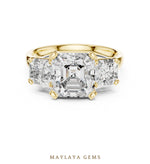 Load image into Gallery viewer, Maylaya Gems square emerald radiant trilogy lab-grown diamond ring in yellow gold
