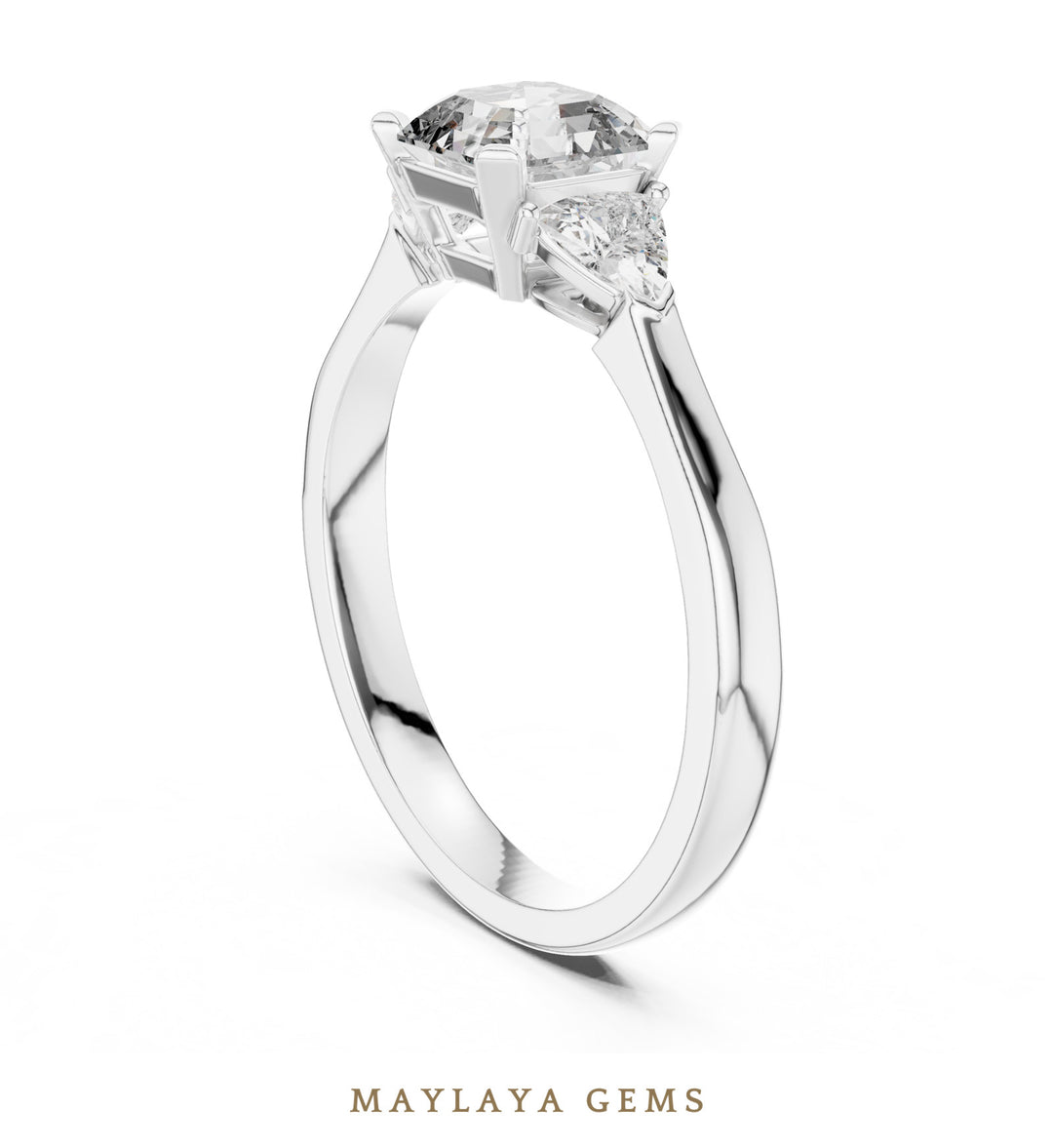 Maylaya Gems square emerald trillion trilogy lab-grown diamond ring in white gold