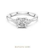 Load image into Gallery viewer, Maylaya Gems square emerald trillion trilogy lab-grown diamond ring in white gold

