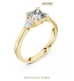 Load image into Gallery viewer, Maylaya Gems square emerald trillion trilogy lab-grown diamond ring in yellow gold
