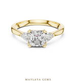 Load image into Gallery viewer, Maylaya Gems square emerald trillion trilogy lab-grown diamond ring in yellow gold
