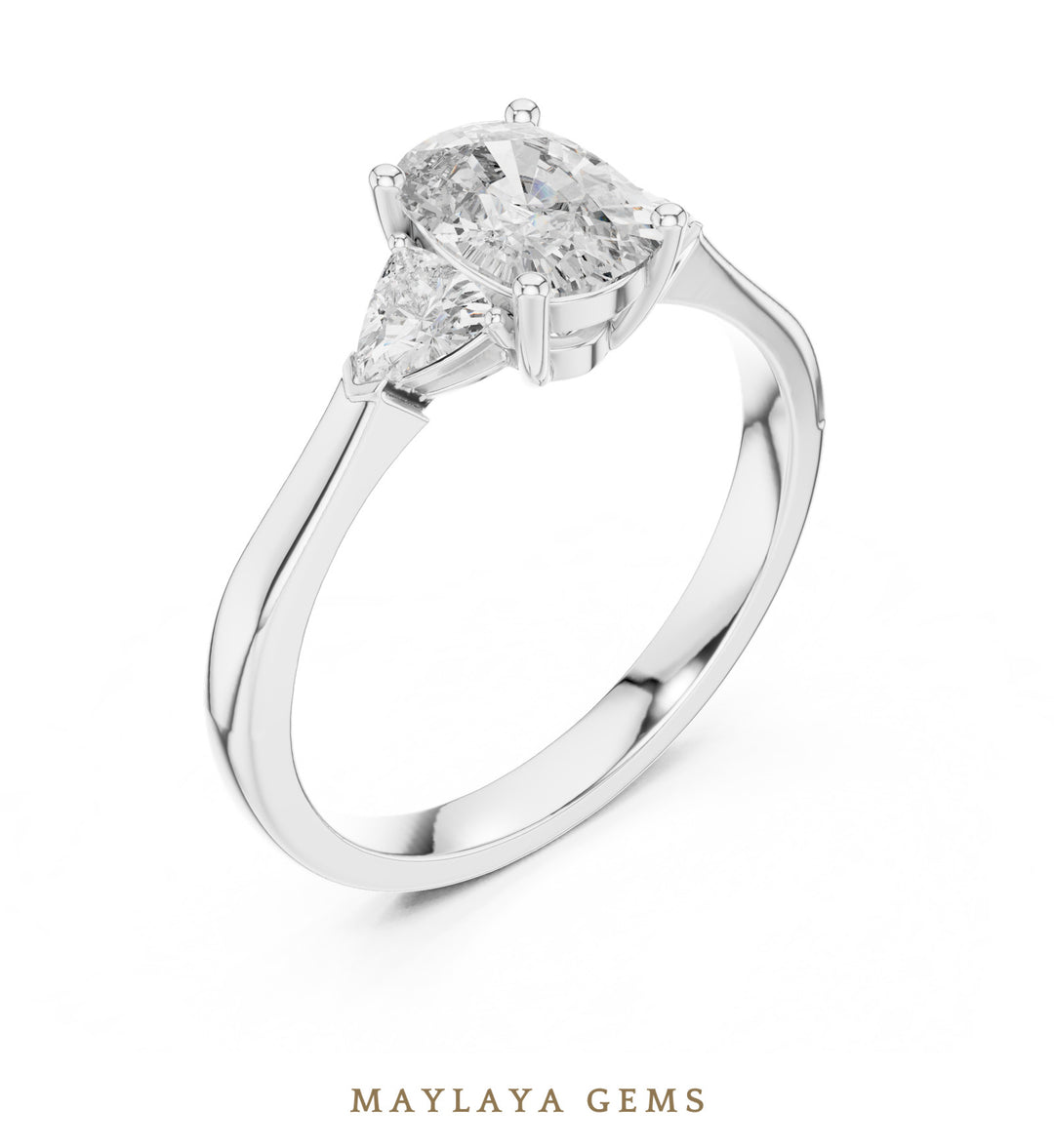 Maylaya Gems cushion curved trillion trilogy lab-grown diamond ring in white gold