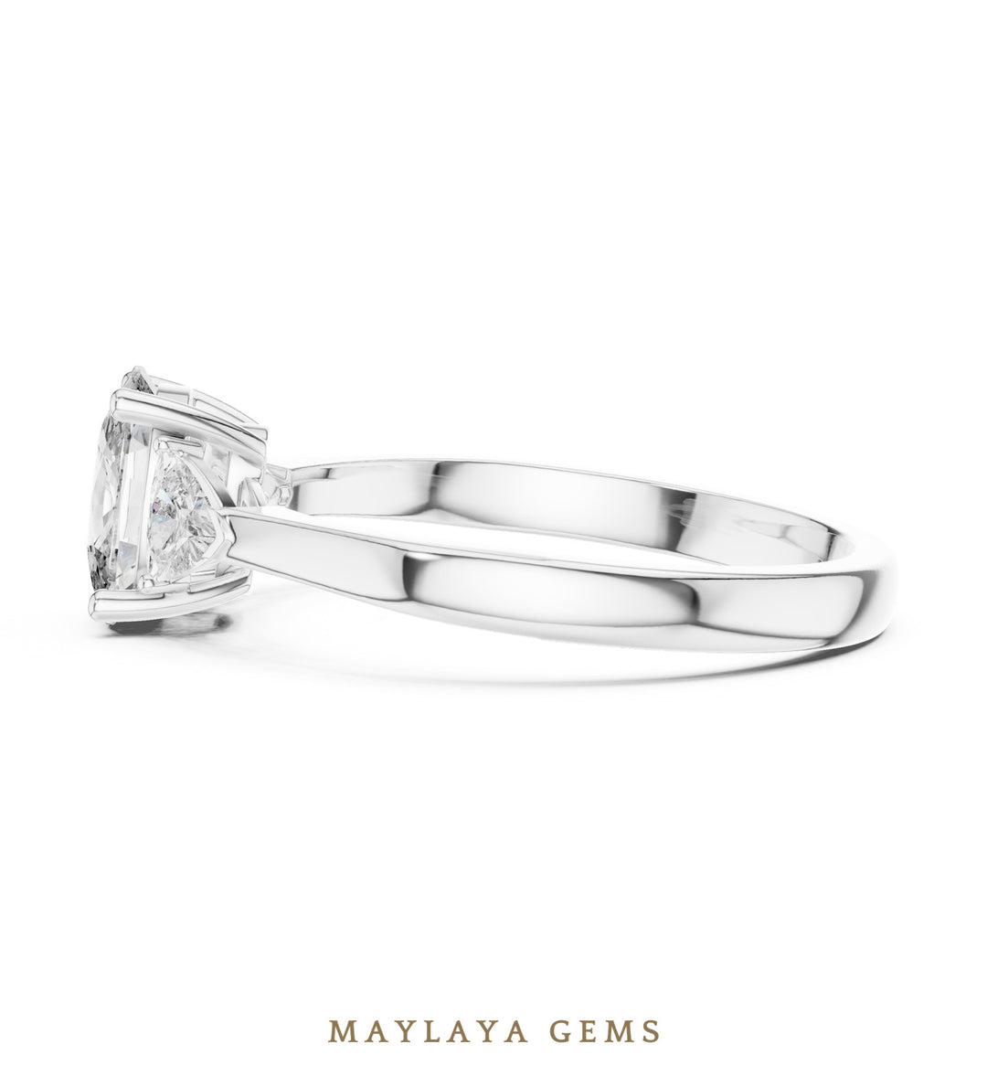 Maylaya Gems cushion curved trillion trilogy lab-grown diamond ring in white gold