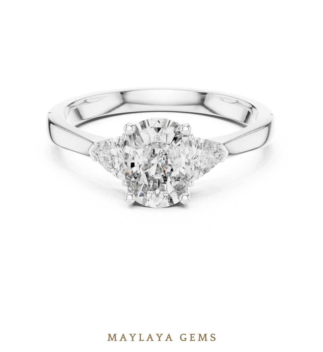 Maylaya Gems cushion curved trillion trilogy lab-grown diamond ring in white gold
