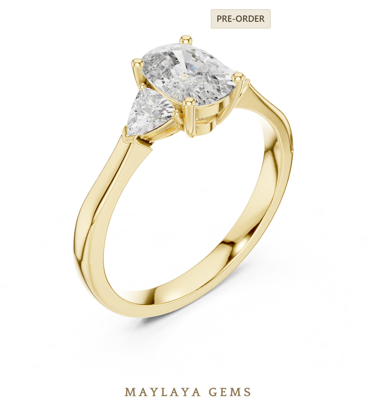 Maylaya gems cushion curved trillion trilogy lab grown diamond ring in yellow gold