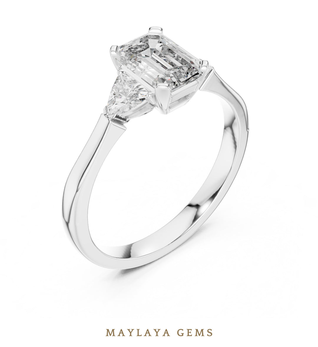 Maylaya Gems emerald trillion petite trilogy lab-grown diamond ring in white gold