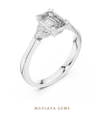 Load image into Gallery viewer, Maylaya Gems emerald trillion petite trilogy lab-grown diamond ring in white gold

