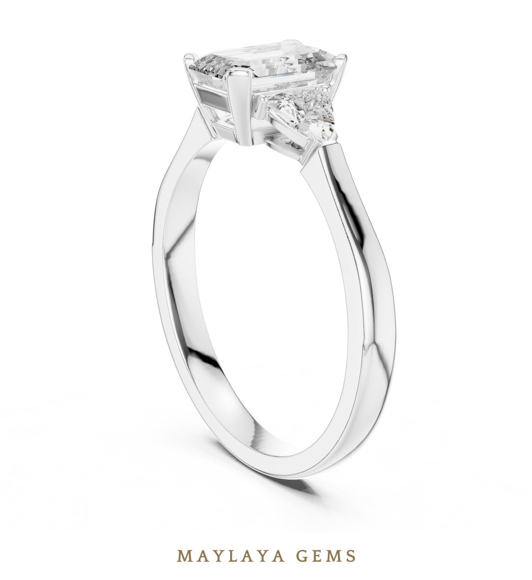 Maylaya Gems emerald trillion petite trilogy lab-grown diamond ring in white gold