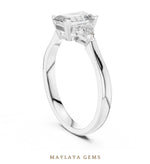 Load image into Gallery viewer, Maylaya Gems emerald trillion petite trilogy lab-grown diamond ring in white gold
