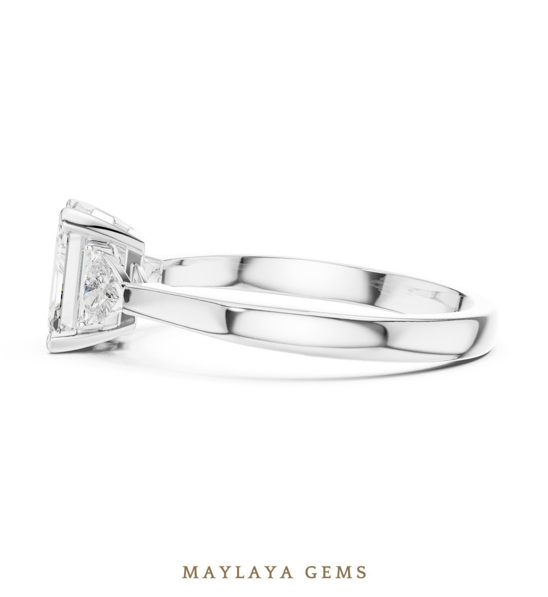 Maylaya Gems emerald trillion petite trilogy lab-grown diamond ring in white gold