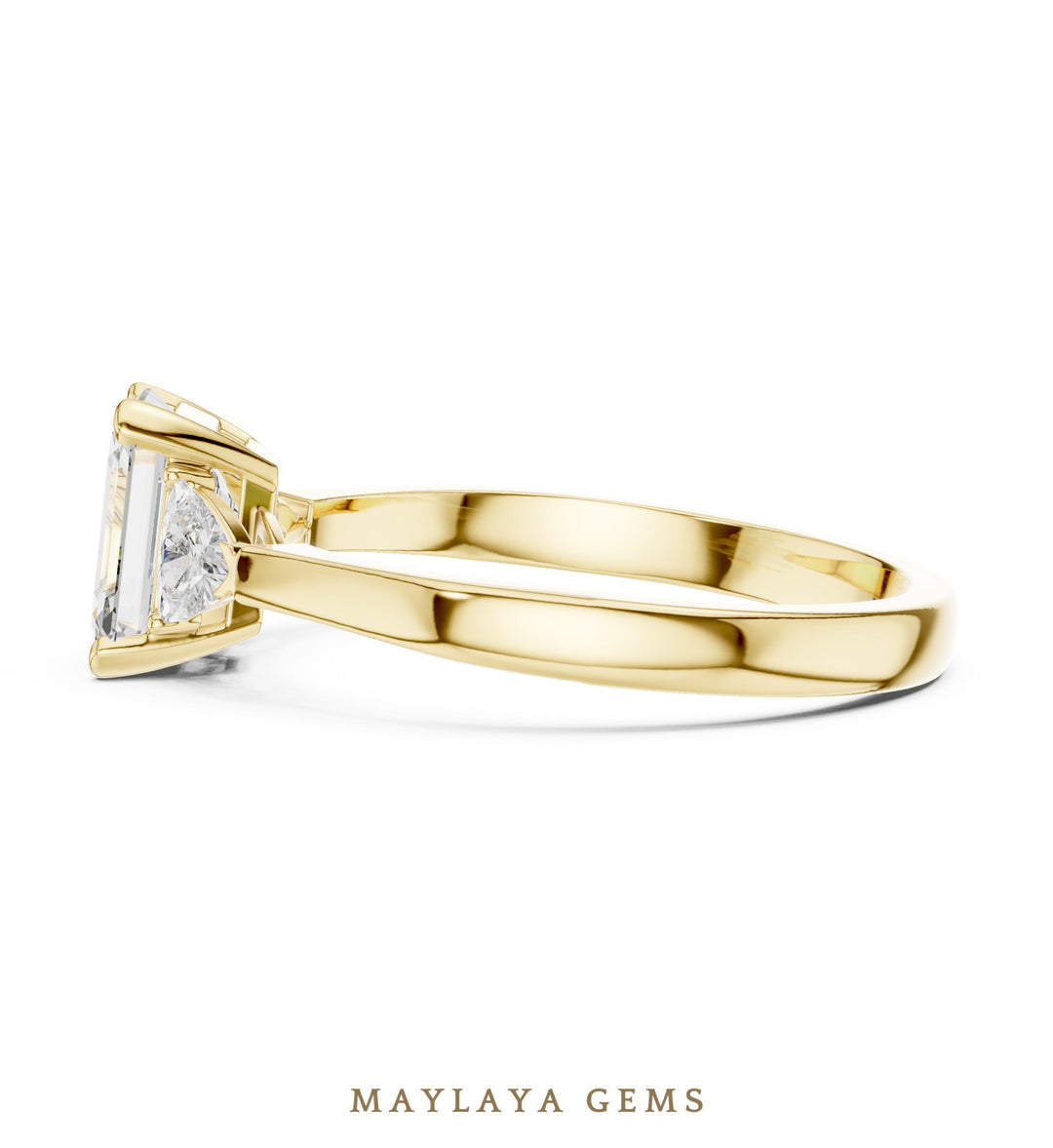 Maylaya Gems emerald trillion petite trilogy lab-grown diamond ring in yellow gold