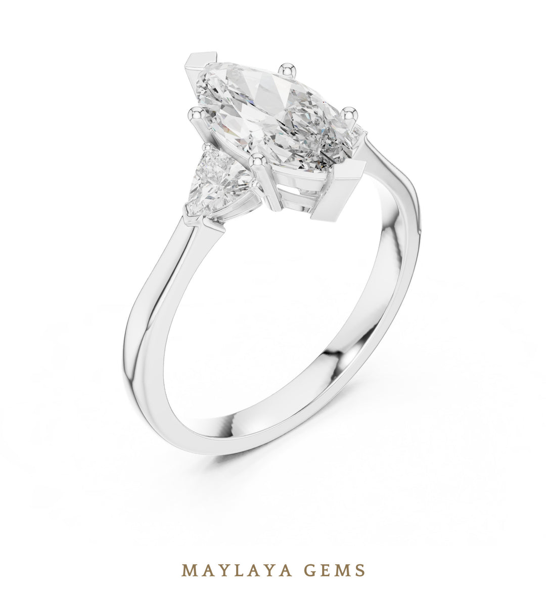 Maylaya Gems marquise trillion trilogy lab-grown diamond ring in white gold