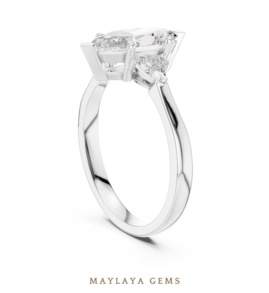 Maylaya Gems marquise trillion trilogy lab-grown diamond ring in white gold