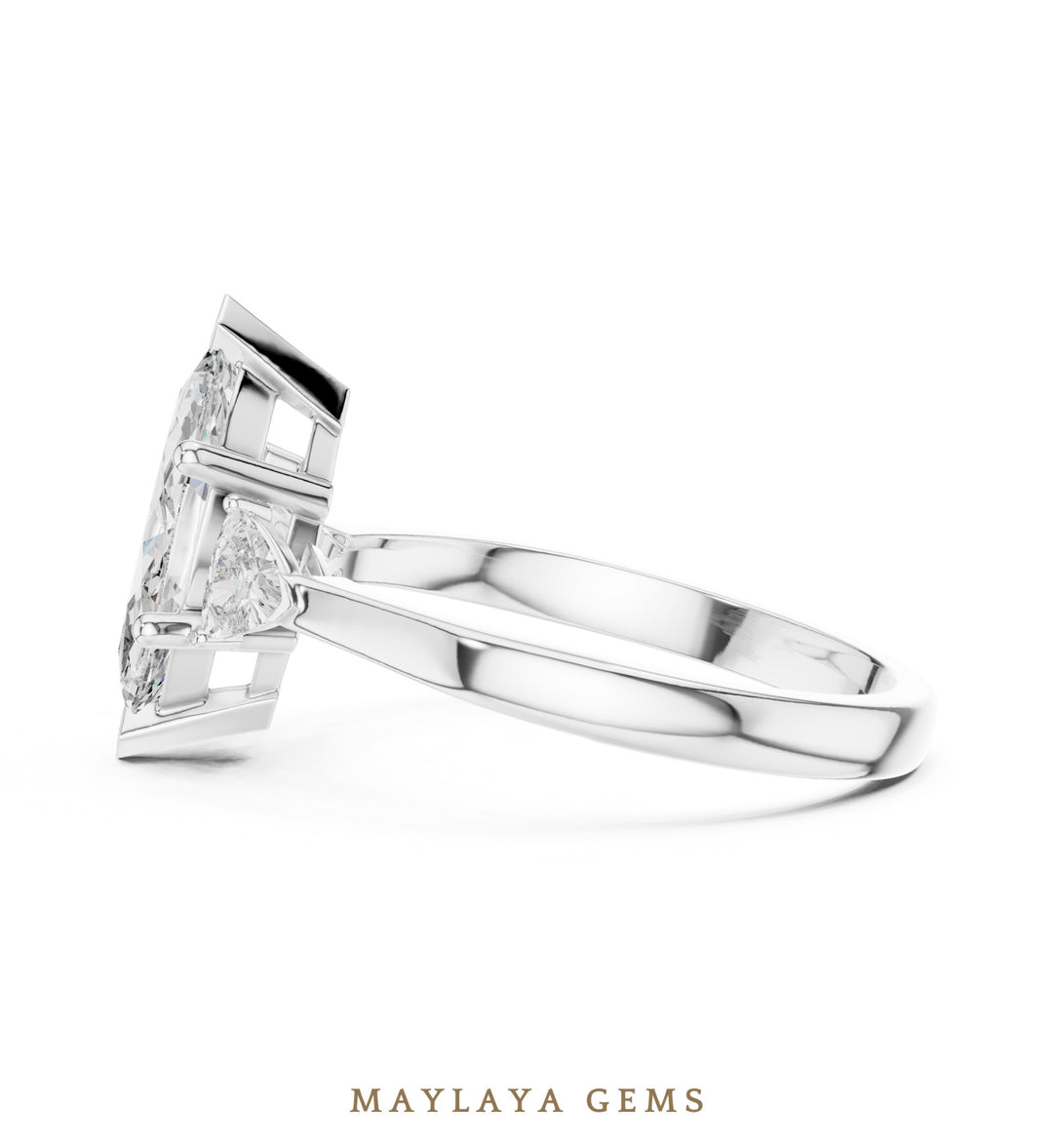 Maylaya Gems marquise trillion trilogy lab-grown diamond ring in white gold