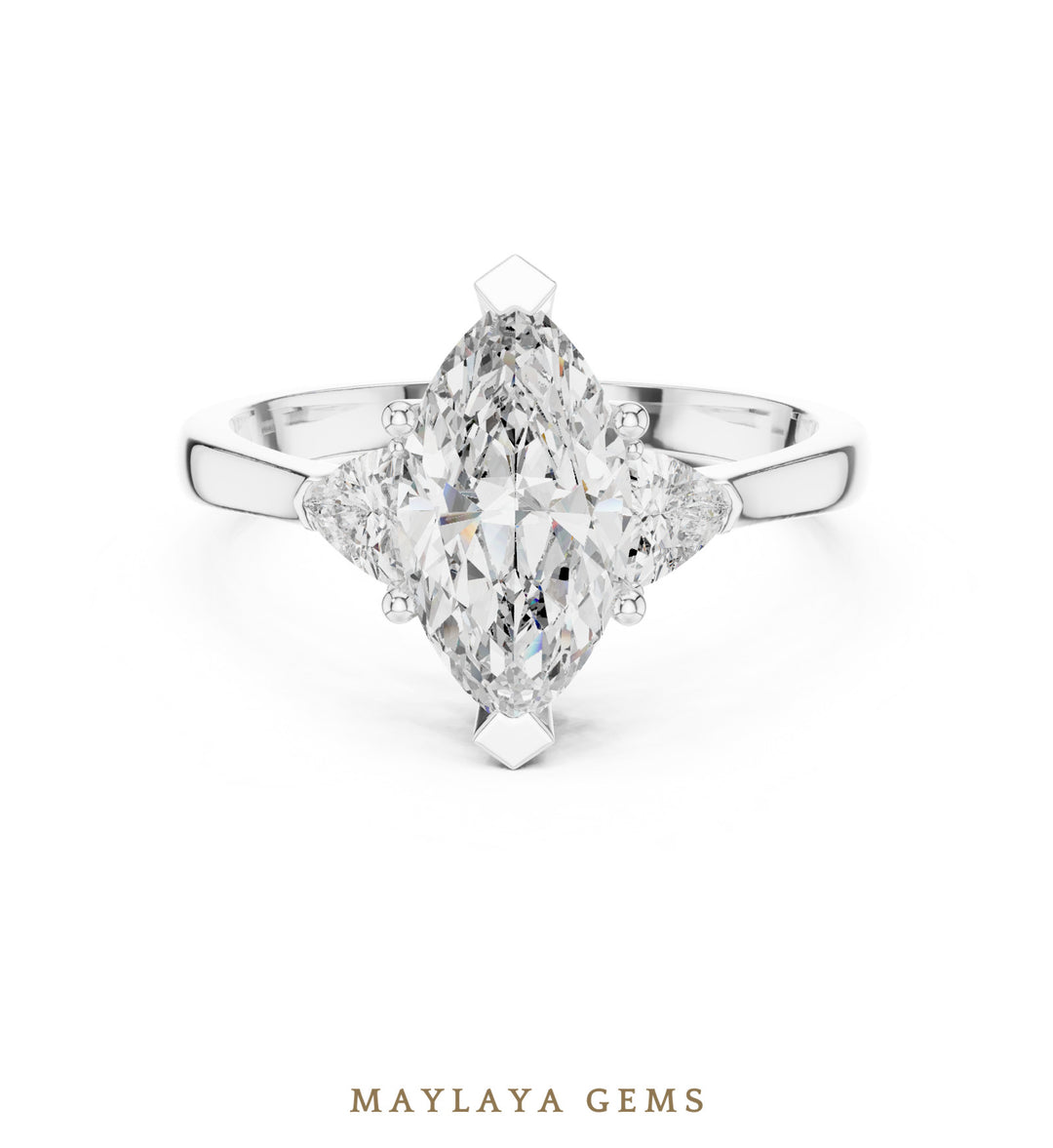 Maylaya Gems marquise trillion trilogy lab-grown diamond ring in white gold