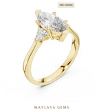 Load image into Gallery viewer, Maylaya Gems marquise trillion trilogy lab-grown diamond ring in yellow gold
