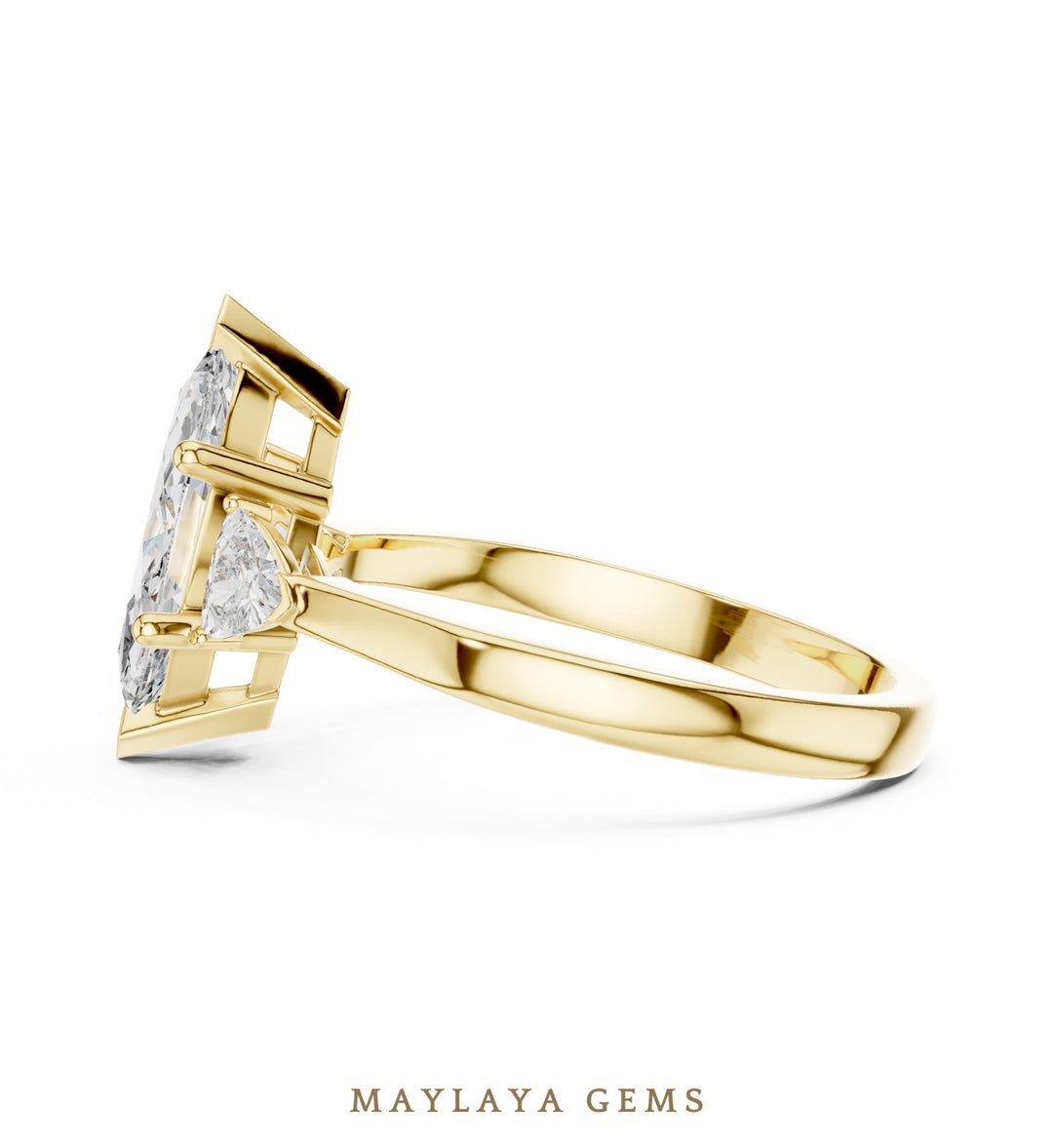 Maylaya Gems marquise trillion trilogy lab-grown diamond ring in yellow gold