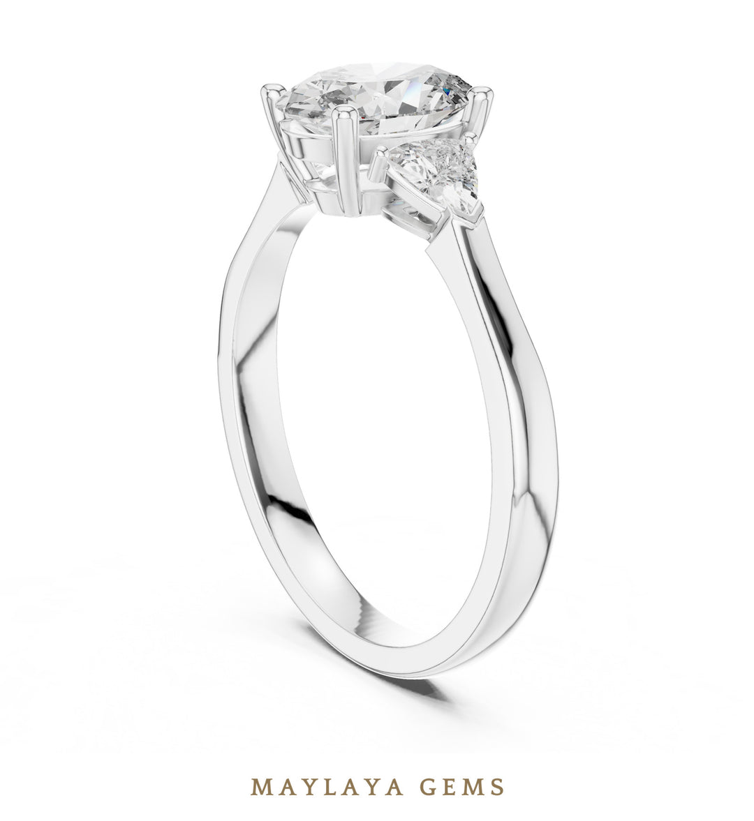 Maylaya Gems oval trillion trilogy lab-grown diamond ring in white gold