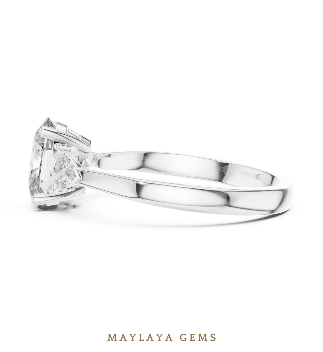 Maylaya Gems oval trillion trilogy lab-grown diamond ring in white gold
