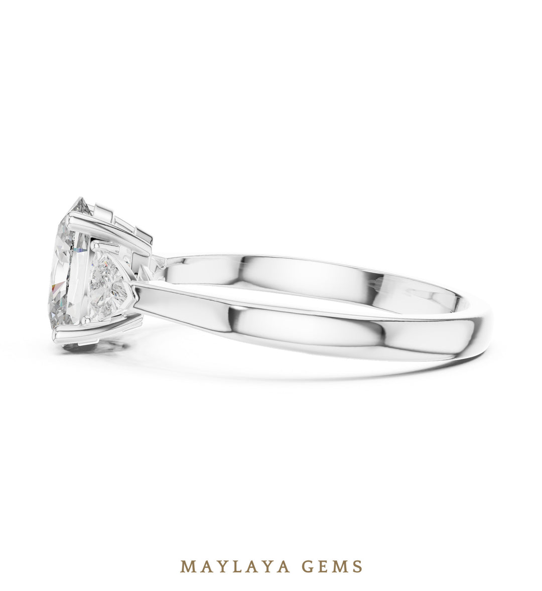 Maylaya Gems oval trillion trilogy lab-grown diamond ring in white gold
