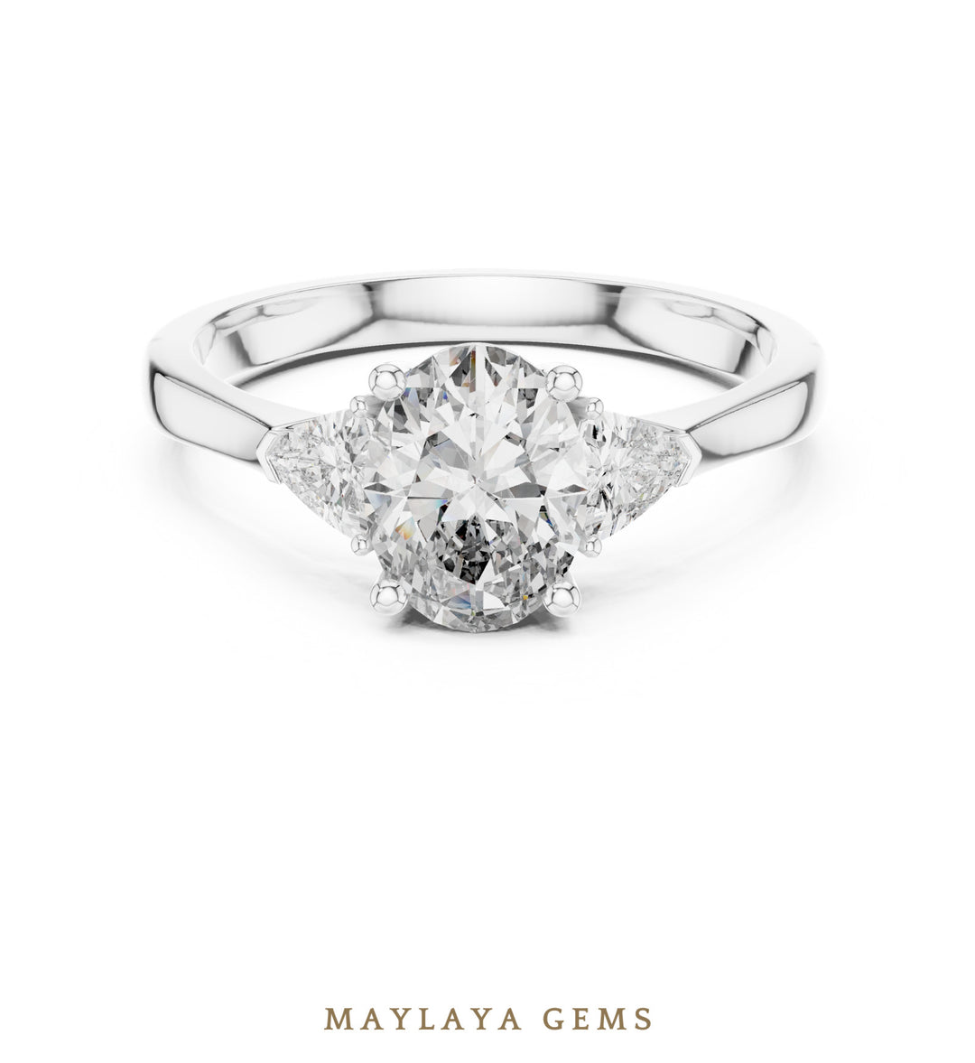 Maylaya Gems oval trillion trilogy lab-grown diamond ring in white gold