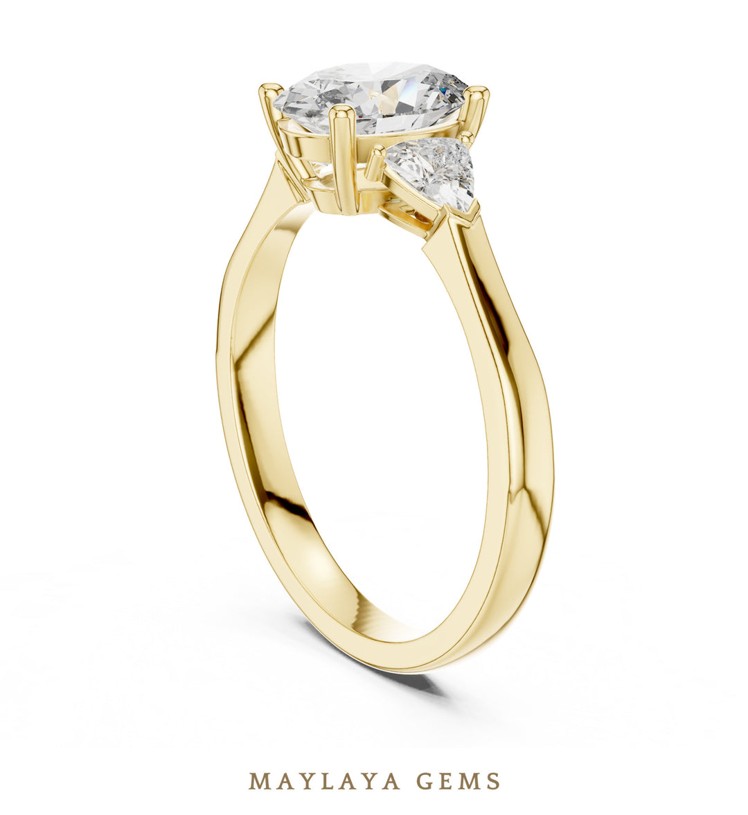 Maylaya Gems oval trillion trilogy lab-grown diamond ring in yellow gold