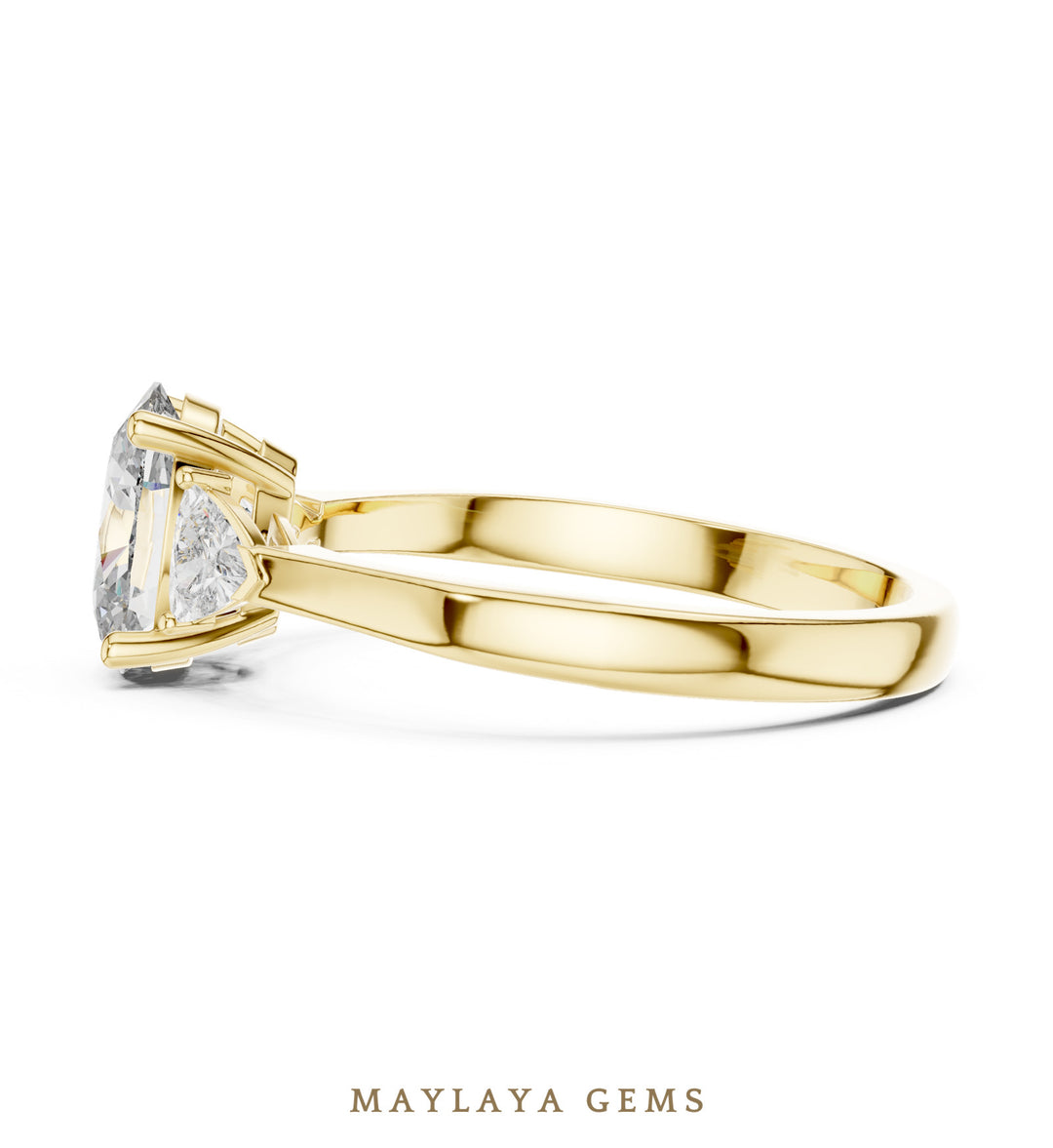 Maylaya Gems oval trillion trilogy lab-grown diamond ring in yellow gold