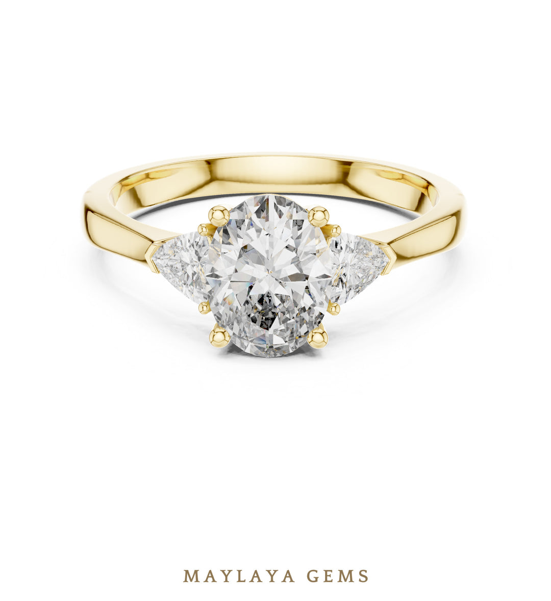 Maylaya Gems oval trillion trilogy lab-grown diamond ring in yellow gold