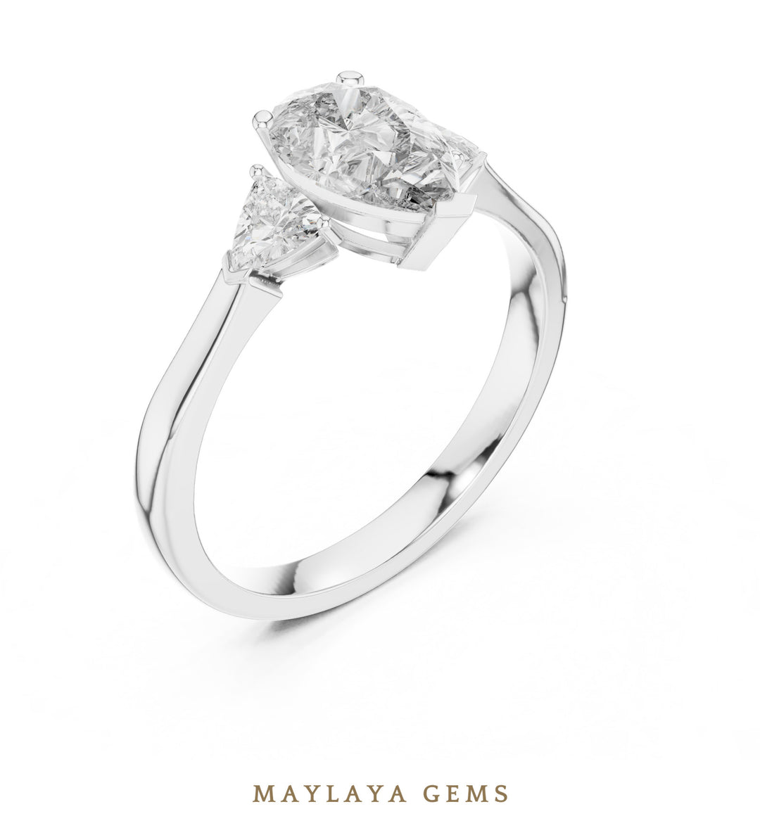 Maylaya Gems pear trillion trilogy lab-grown diamond ring in white gold