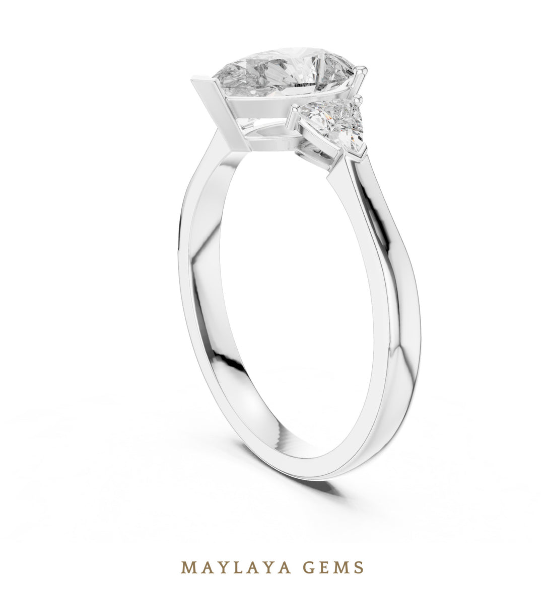 Maylaya Gems pear trillion trilogy lab-grown diamond ring in white gold