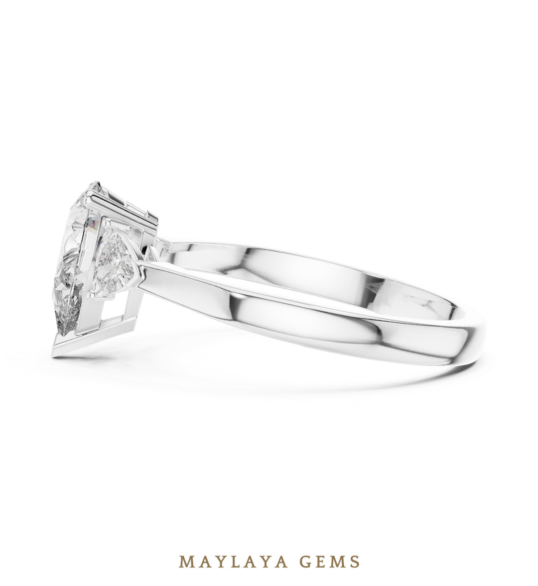 Maylaya Gems pear trillion trilogy lab-grown diamond ring in white gold