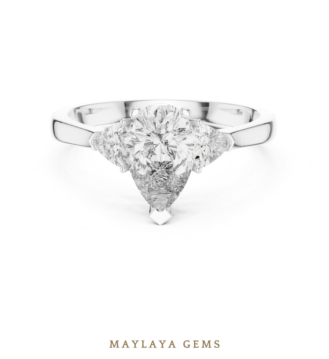 Maylaya Gems pear trillion trilogy lab-grown diamond ring in white gold