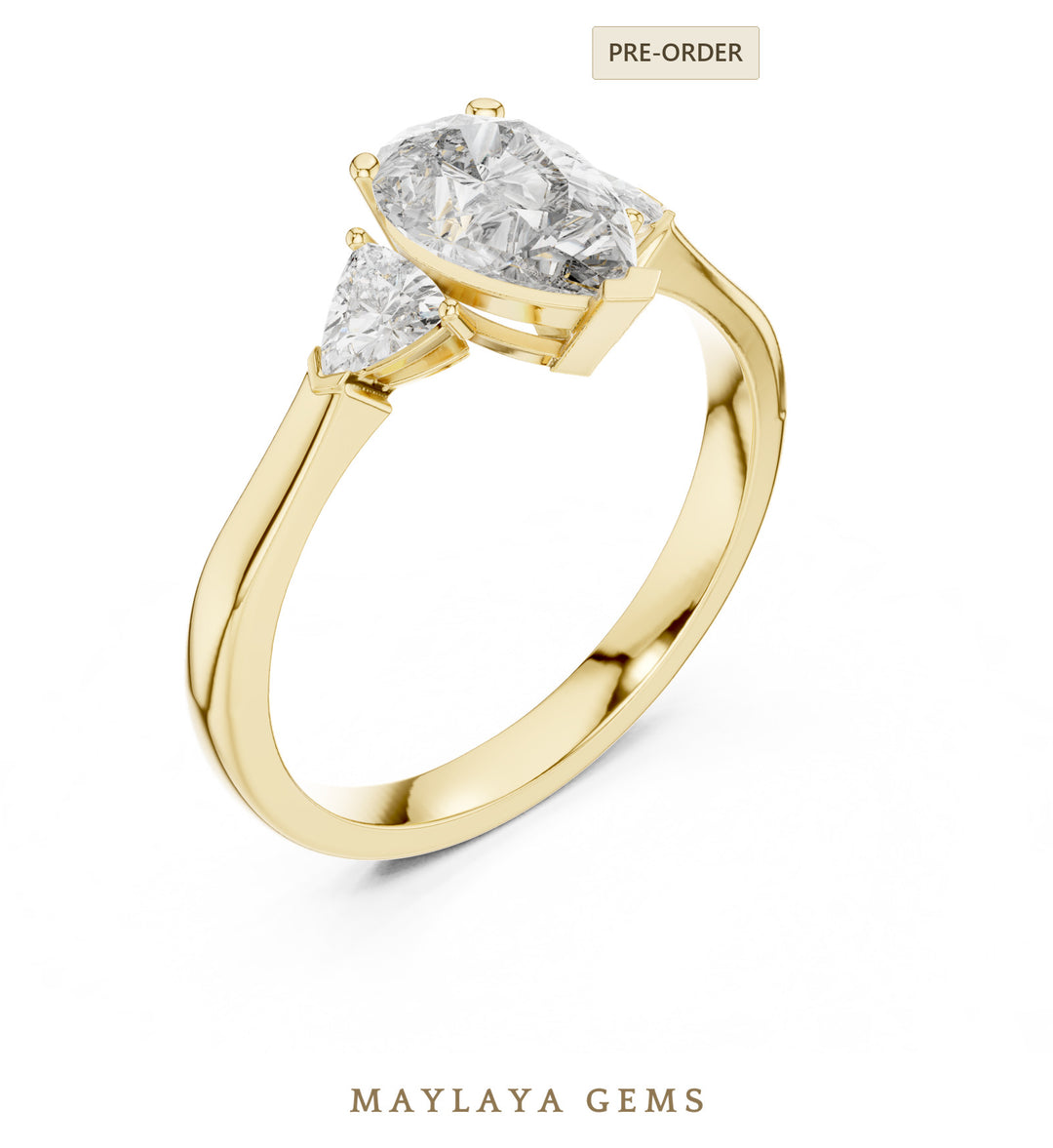 Maylaya Gems pear trillion trilogy lab-grown diamond ring in yellow gold