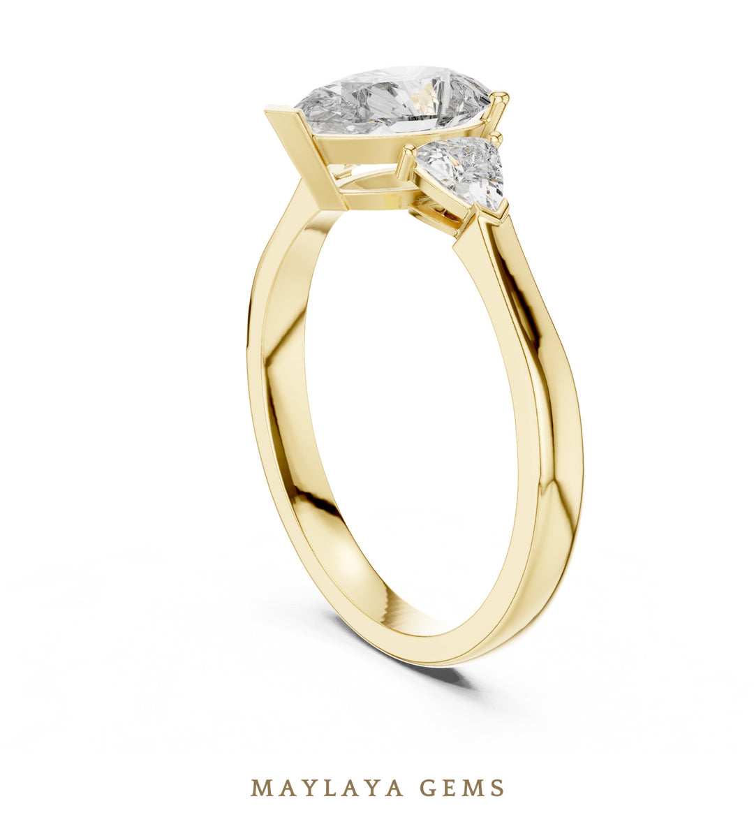 Maylaya Gems pear trillion trilogy lab-grown diamond ring in yellow gold