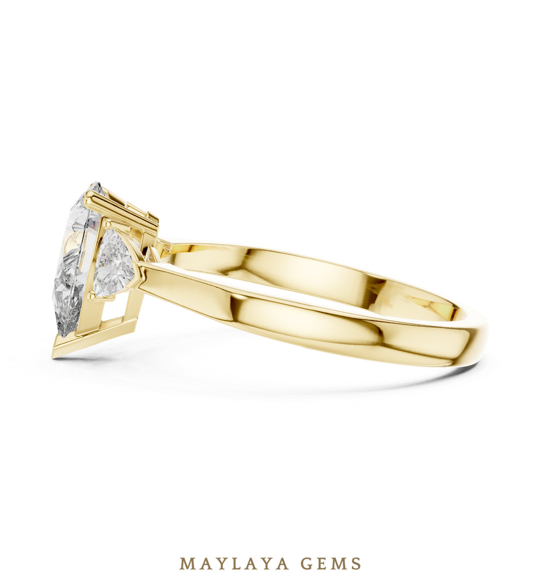 Maylaya Gems pear trillion trilogy lab-grown diamond ring in yellow gold