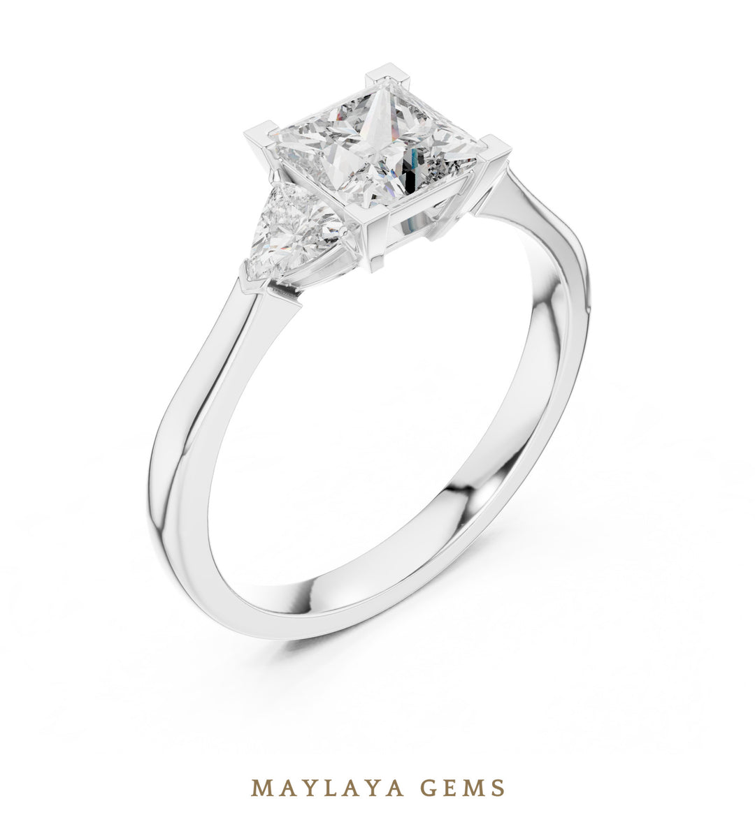 Maylaya Gems princess trillion trilogy lab-grown diamond ring in white gold