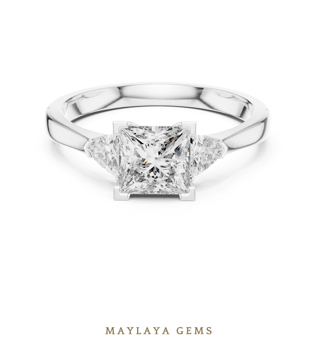 Maylaya Gems princess trillion trilogy lab-grown diamond ring in white gold