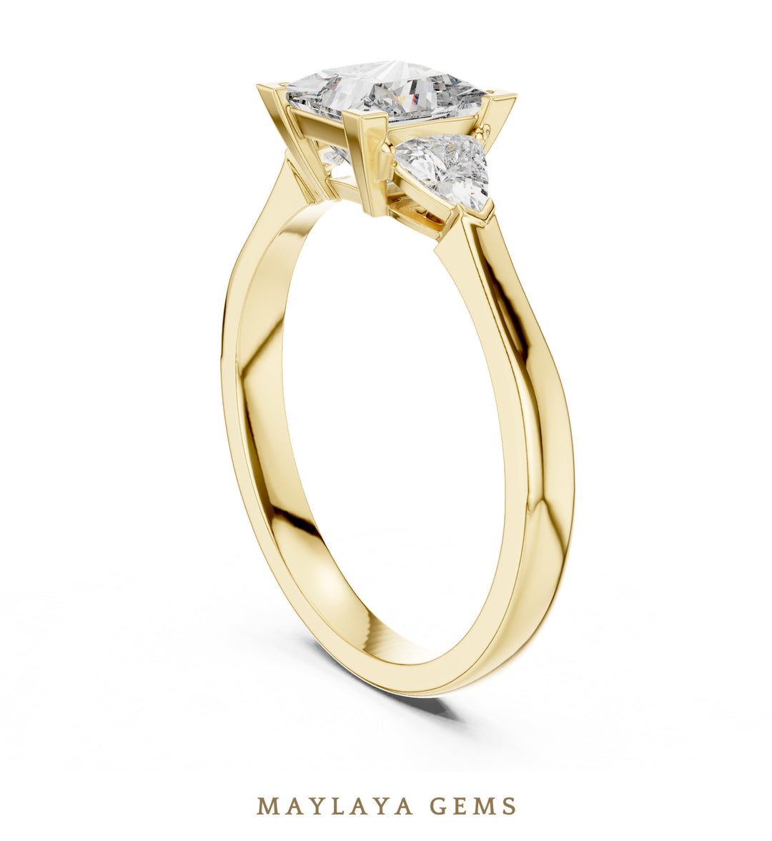 Maylaya Gems princess trillion trilogy lab-grown diamond ring in yellow gold